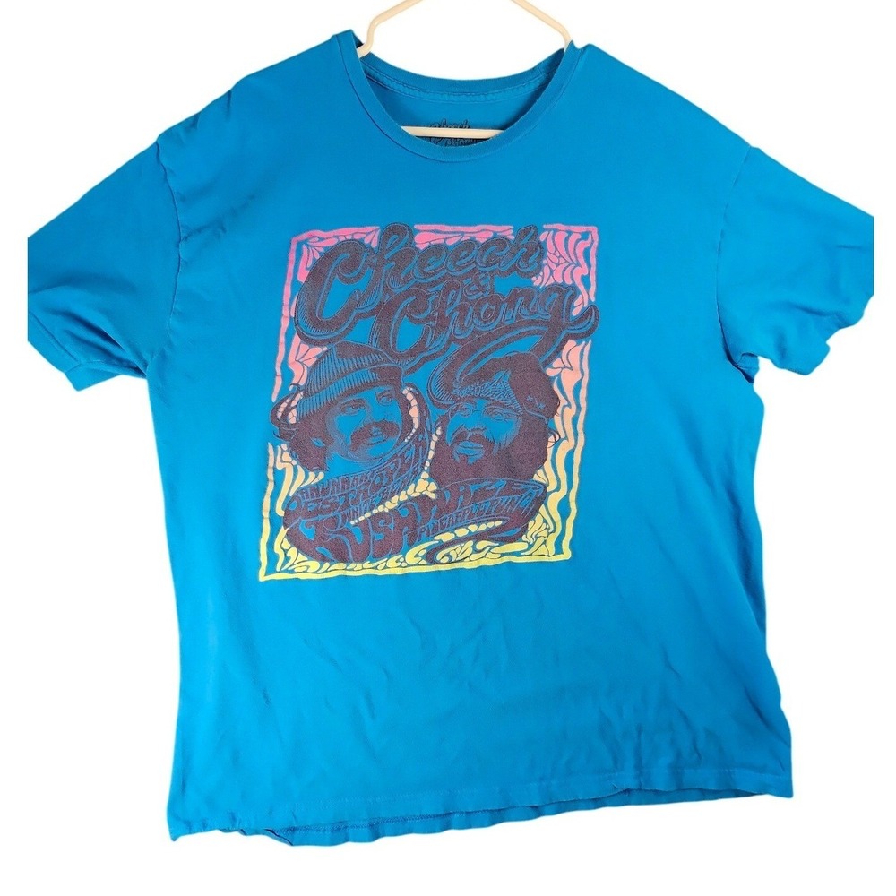 Cheech and Chong Graphic T-Shirt Blue 2X‎ Retro Comedy 100% Cotton Mad Engine